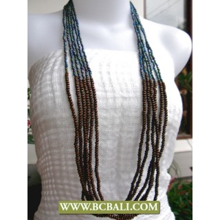 Paua Beaded and Wooden Long Necklace Fashion